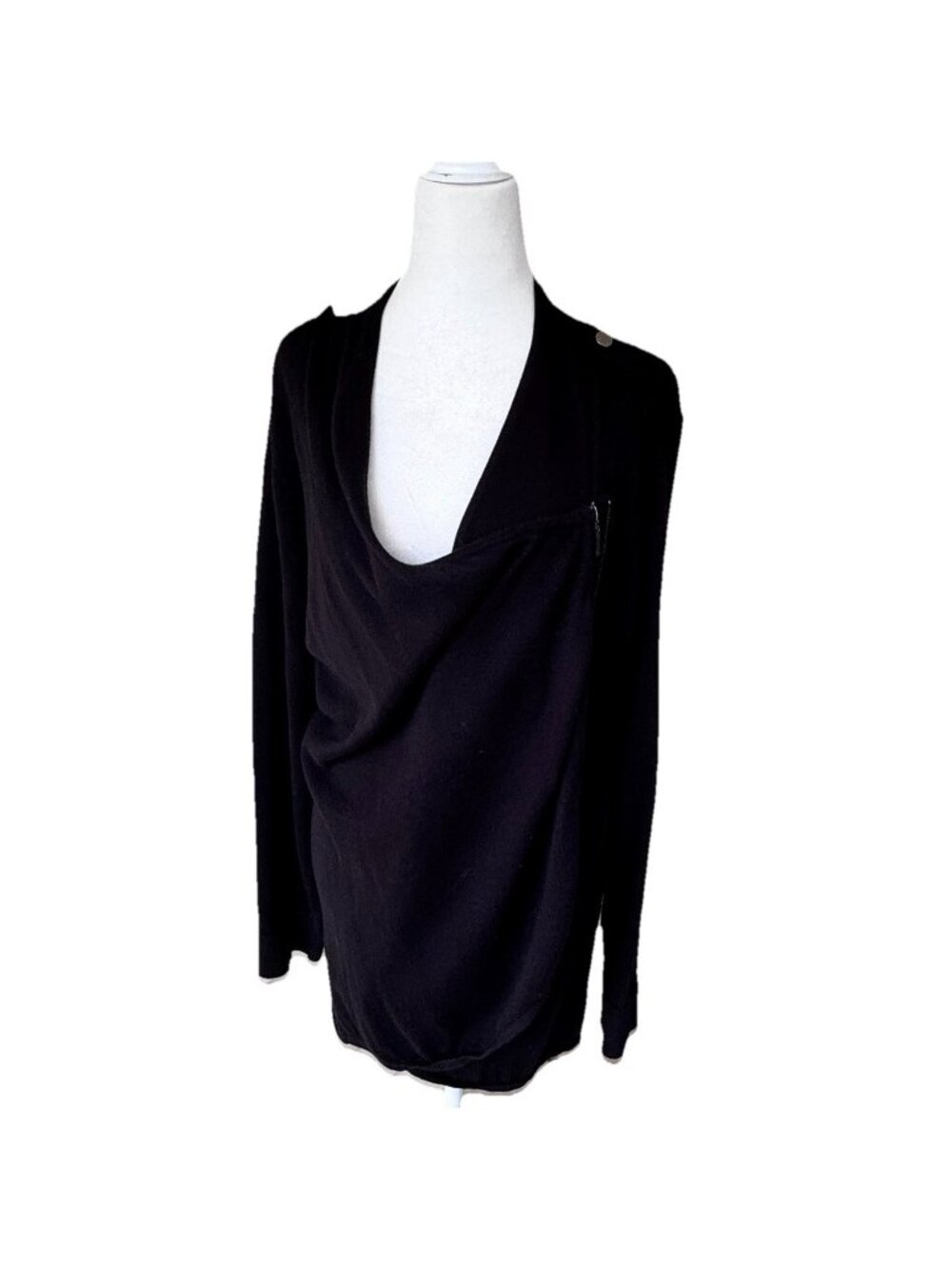 New Directions Black Asymmetrical Draped Zipper Cardigan Sweater Women Large